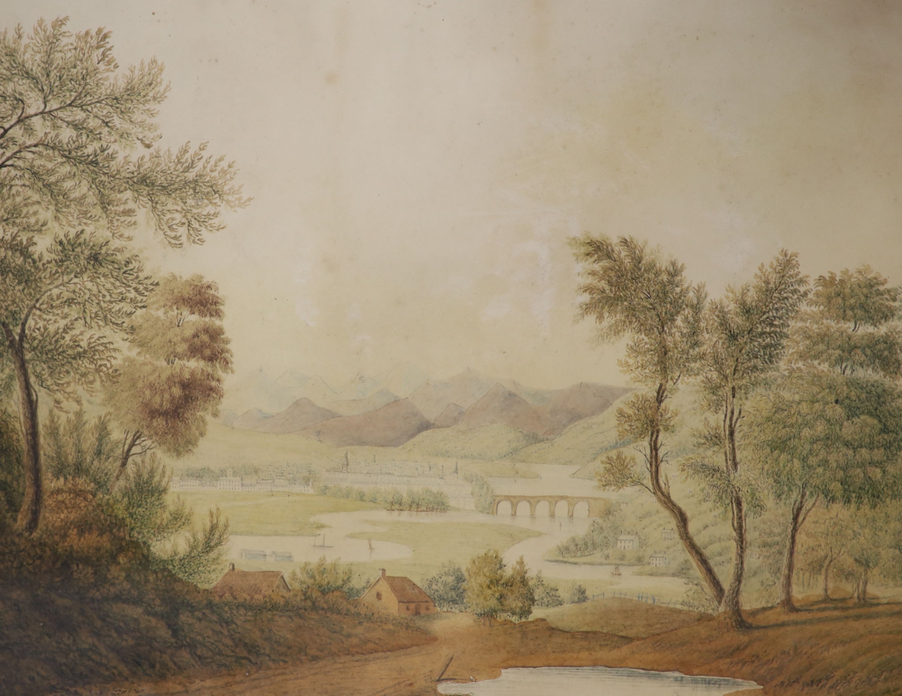 19th Century Swiss School, set of four watercolours, topographical views, 35 x 49cm.